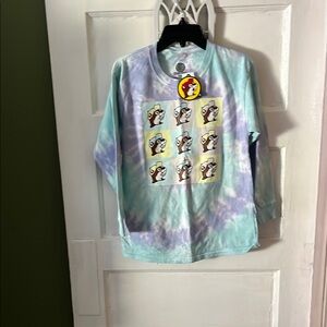 Purple and Blue Long Sleeve Tee with Artistic Graphic